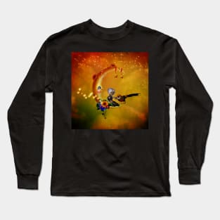 Little girl with fantasy bird on the moon Long Sleeve T-Shirt